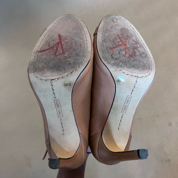 Vince Camuto Kalisi Brown Buttery Soft Leather Peep Toe High Heel Strap Boots - Picture 6 of 9